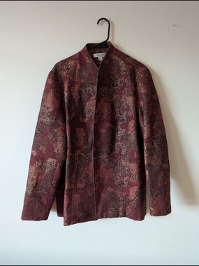 Coldwater Creek Red Brocade Stand-Collar Jacket Women XL